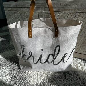 "Bride" Pale Pink Jute Tote Bag - Mud Pie brand
